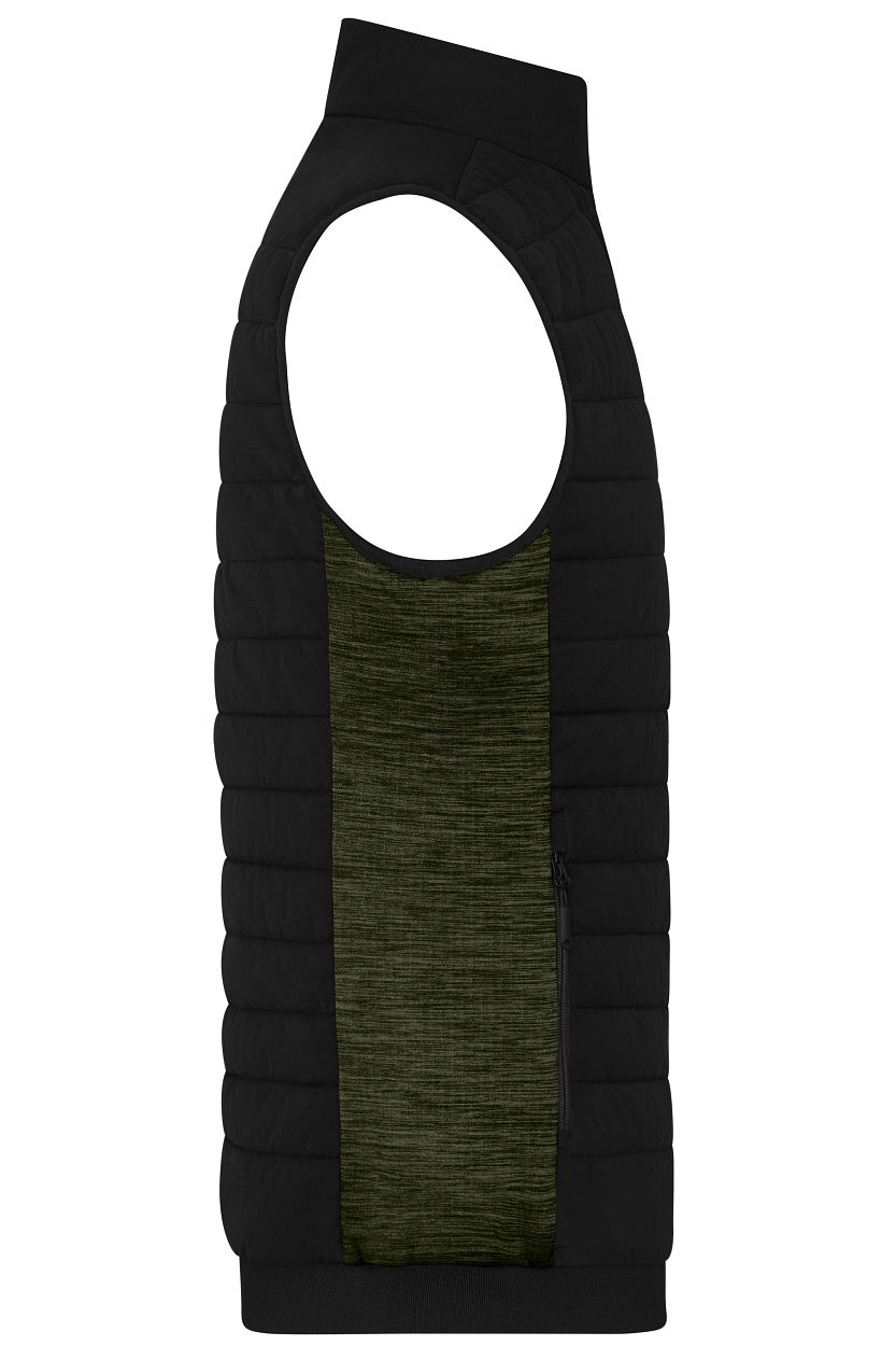 Men's Padded Hybrid Vest "JN1864" in Black/Olive-Melange, Größe 6XL - Daiber