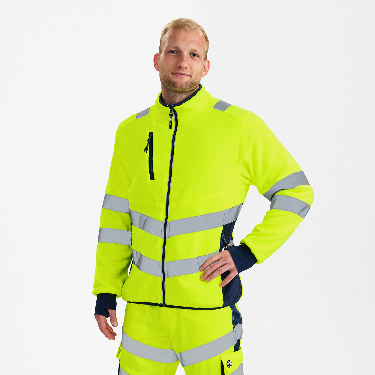 ENGEL Safety Fleecejacke in Gelb/Blue Ink, Größe XS