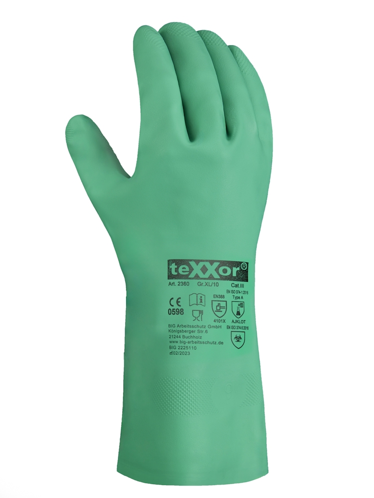 teXXor® Chemikalienschutz-Handschuhe NITRIL in Grün, Größe 12