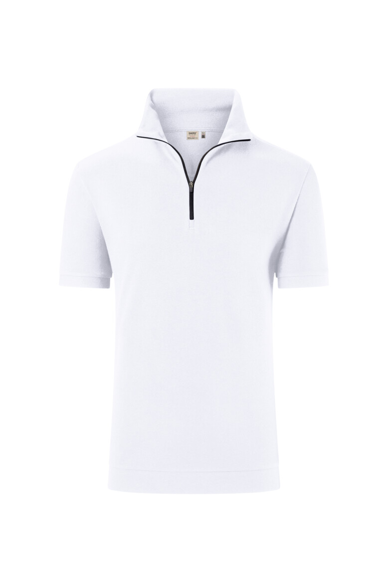 HAKRO 534 Zip-Shirt Piqué MIKRALINAR® ECO in Weiß, Größe 6XL
