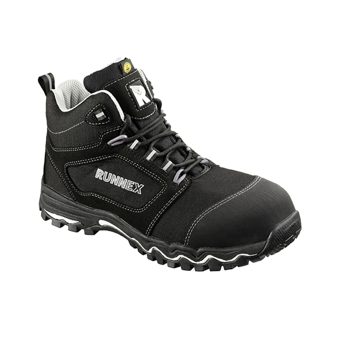 RUNNEX® S3-ESD-Sicherheitsschnürstiefel LightStar in Schwarz / Weiß / Grau, Gr. 48