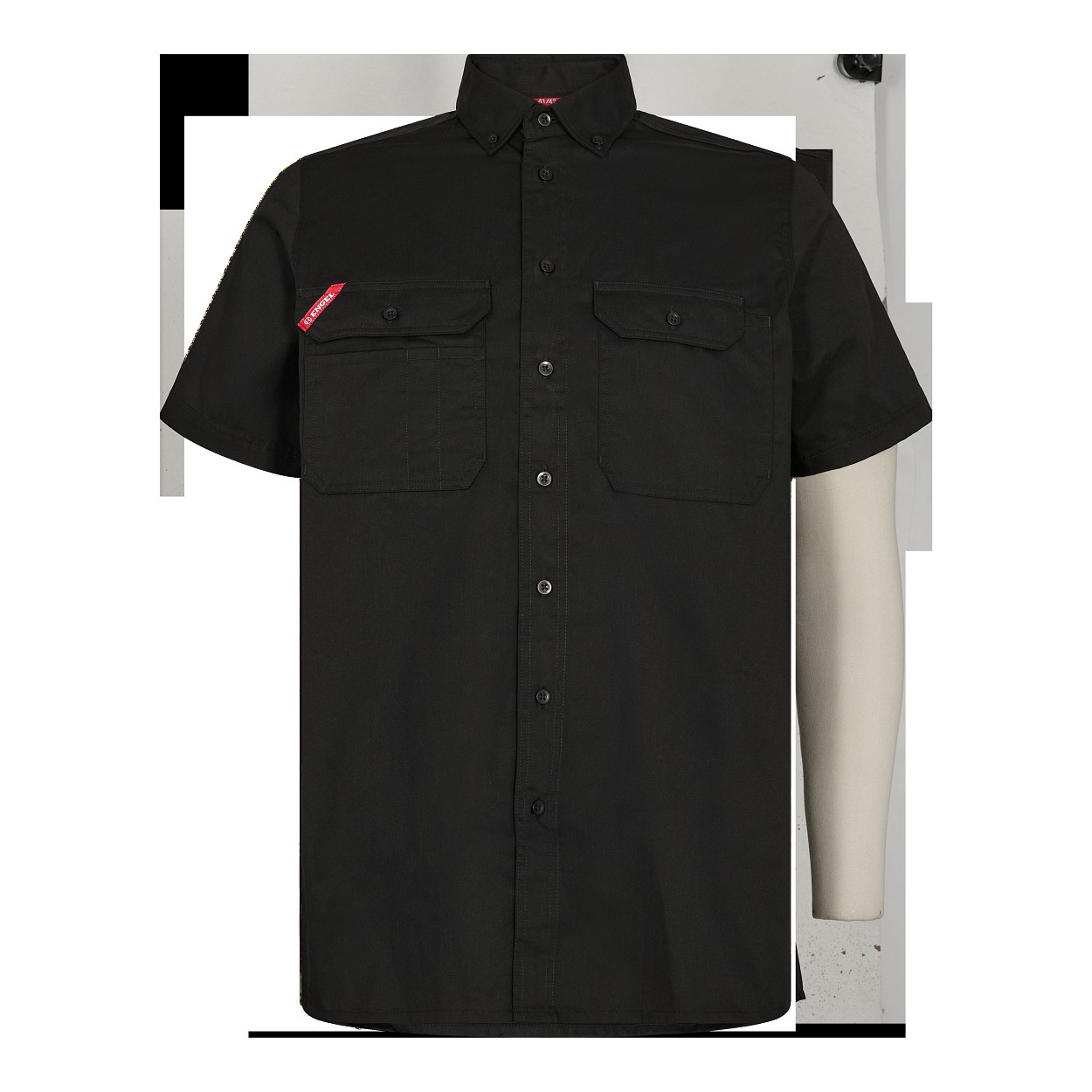 ENGEL Extend kurzärmliges Herrenhemd in Schwarz, Größe 47/48