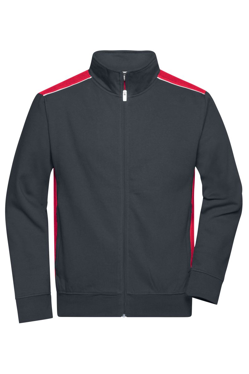 JN870 Herren Workwear Sweat Jacke - COLOR - in Carbon / Red, Größe S von James & Nicholson