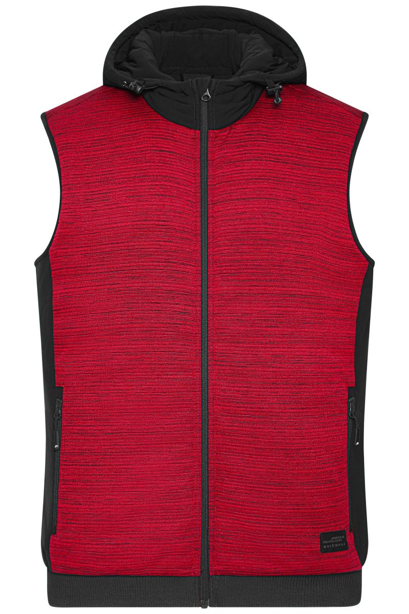 JN1848 Herren gefütterte Hybrid Weste in Red-Melange / Black, Größe 6XL von James & Nicholson