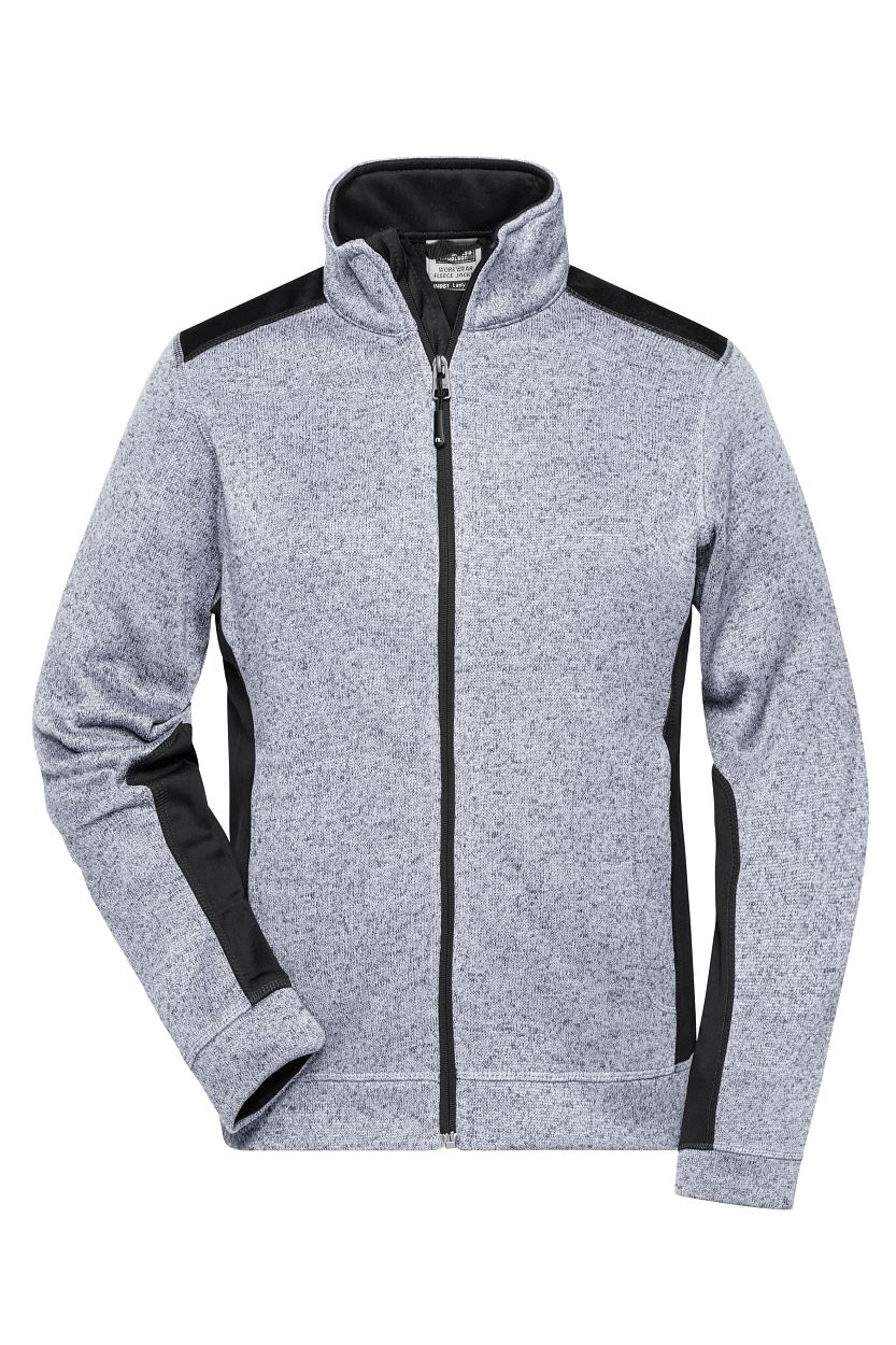 Ladies' Knitted Workwear Fleece Jacket - STRONG - "JN861" in White-Melange/Carbon, Größe 4XL - Daiber