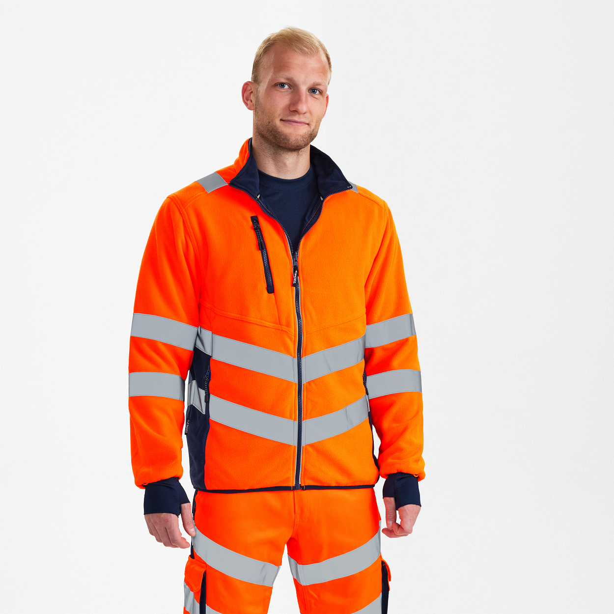 ENGEL Safety Fleecejacke in Orange/Blue ink, Größe XS