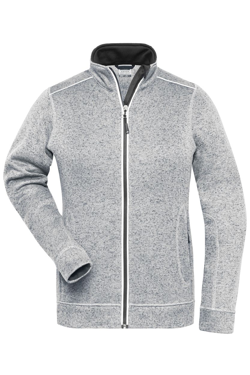 Ladies' Knitted Workwear Fleece Jacket - SOLID - "JN897" in White-Melange/Carbon, Größe 4XL - Daiber