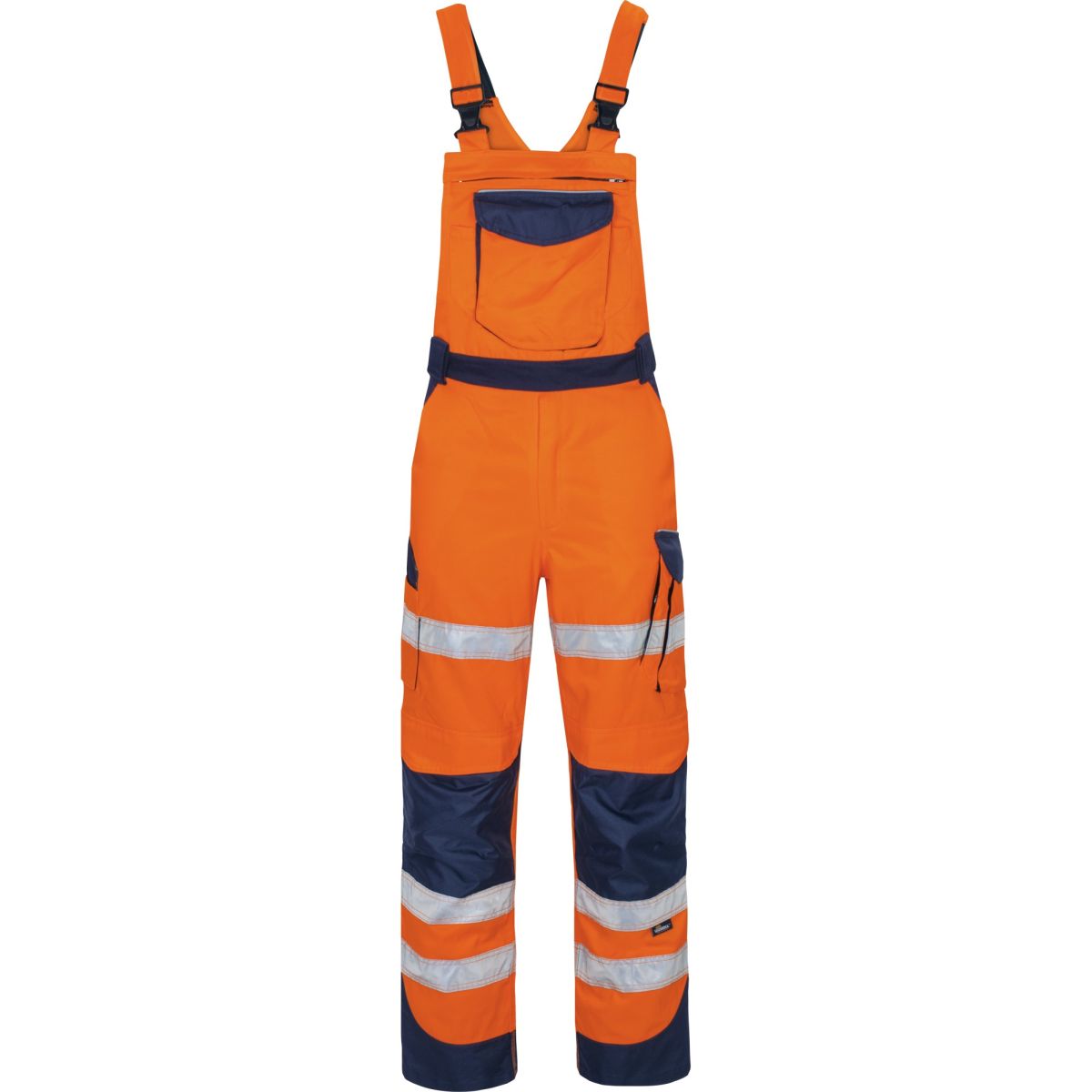 Warnschutz-Kontrast-Latzhose leuchtorange-marine von Vizwell Warnschutz-Kontrast-Latzhose leuchtorange-marine von Vizwell