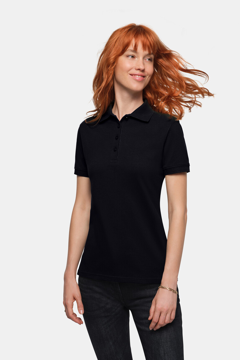 HAKRO 301 Damen Poloshirt Bio-Baumwolle GOTS in Schwarz, Größe 6XL