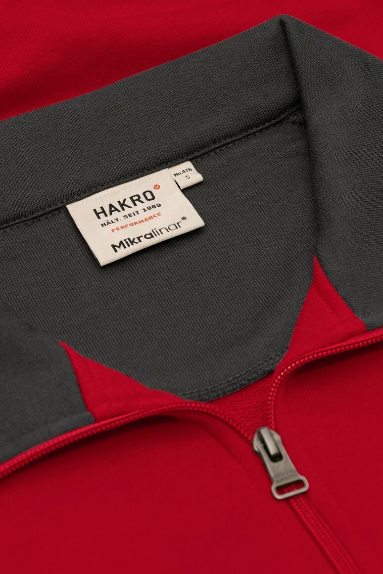 HAKRO 476 Zip-Sweatshirt Contrast MIKRALINAR® in Rot/Anthrazit, Größe 6XL