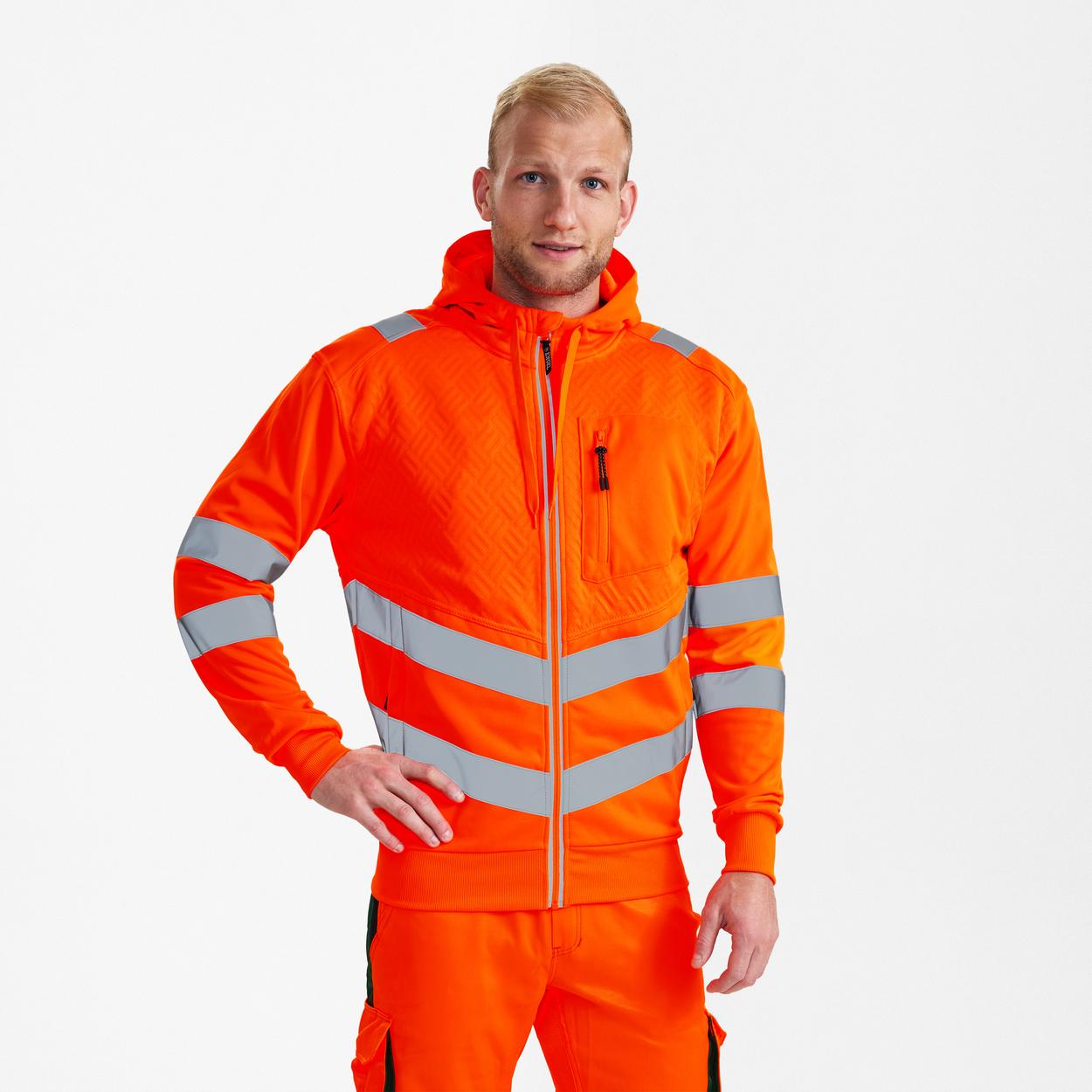 ENGEL Safety Sweatcardigan in Hi-vis Orange, Größe XS