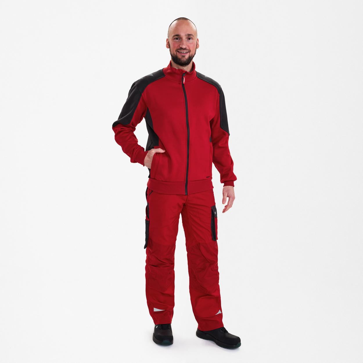 ENGEL Galaxy Sweatcardigan mit Kragen in Tomato Red/Anthrazit Grau, Größe XS