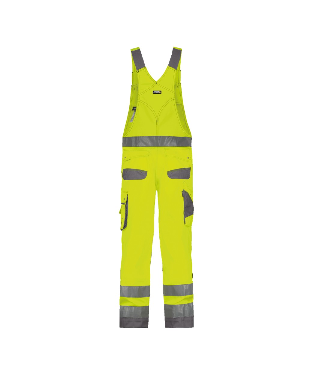 Warnschutz Latzhose mit Kniepolstertaschen "DASSY® Malmedy" in NEONGELB/ZEMENTGRAU, Größe 58 - langer Schritt PESCO74