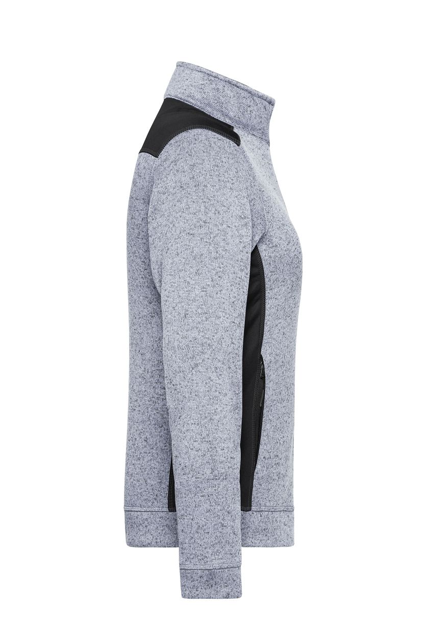 Ladies' Knitted Workwear Fleece Jacket - STRONG - "JN861" in White-Melange/Carbon, Größe 4XL - Daiber
