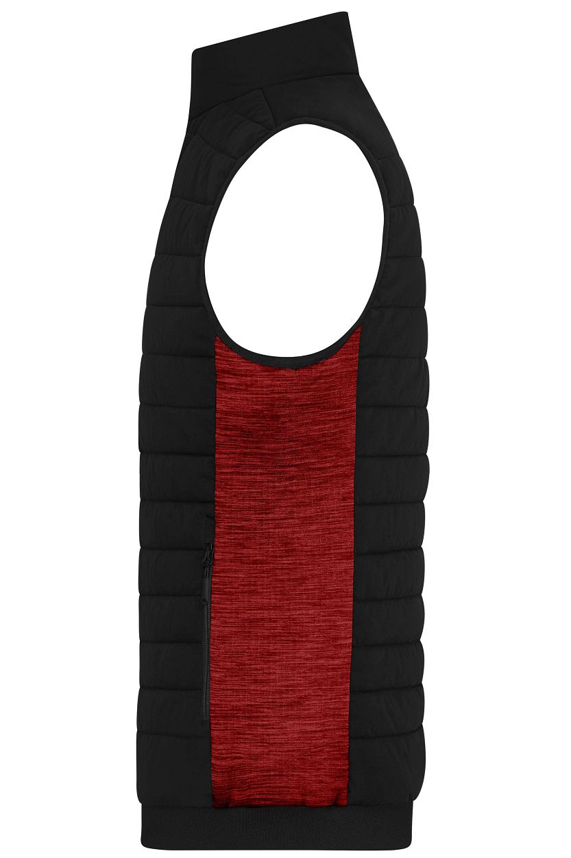 Men's Padded Hybrid Vest "JN1864" in Black/Red-Melange, Größe 6XL - Daiber