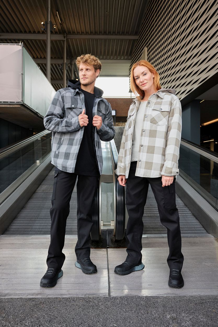 Workwear Check Shirt Jacket "JN1872" in Industrial-Green/Foggy-Grey, Größe 4XL - Daiber