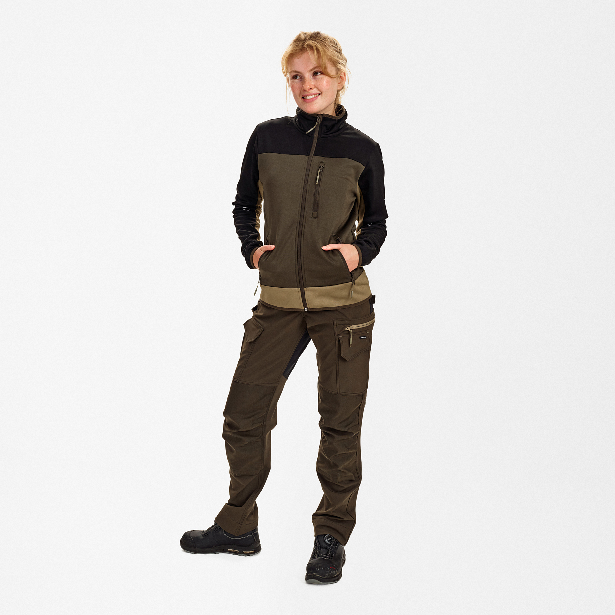 ENGEL Entire Damen Midlayer-Cardigan in Forest Green/Schwarz, Größe XS