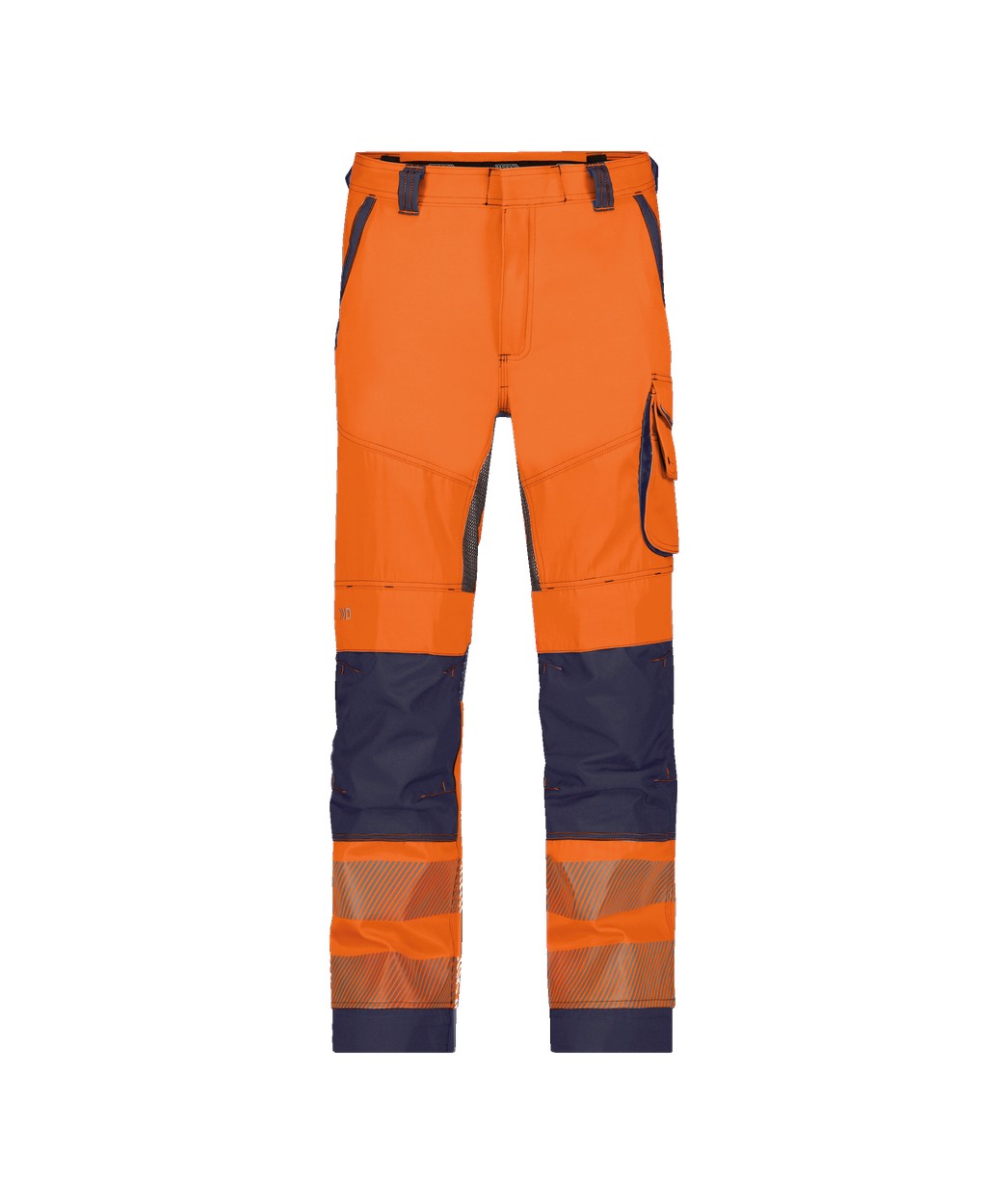 Sommer Warnschutzhose mit Kniepolstertaschen "DASSY® Odessa" in NEONORANGE/DUNKELBLAU, Größe 58 - langer Schritt PESCO70