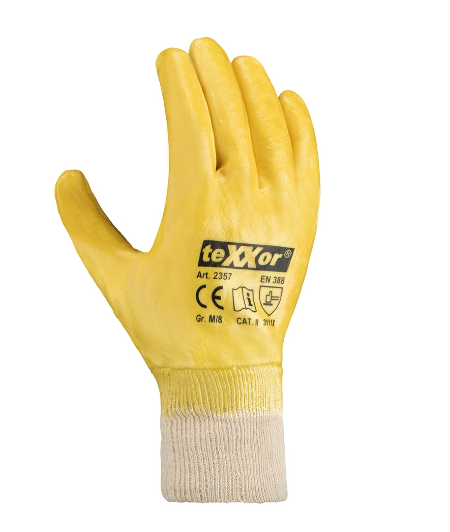 teXXor® Nitril-Handschuhe STRICKBUND in Gelb, Größe 9