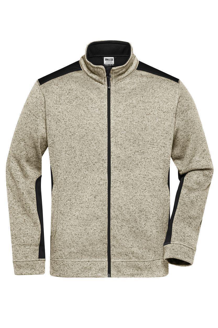 Men's Knitted Workwear Fleece Jacket - STRONG - "JN862" in Stone-Melange/Black, Größe 6XL - Daiber