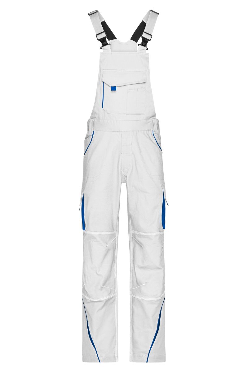 JN848 Workwear Hose with Bib - COLOR - in White / Royal, Größe 46 von James & Nicholson