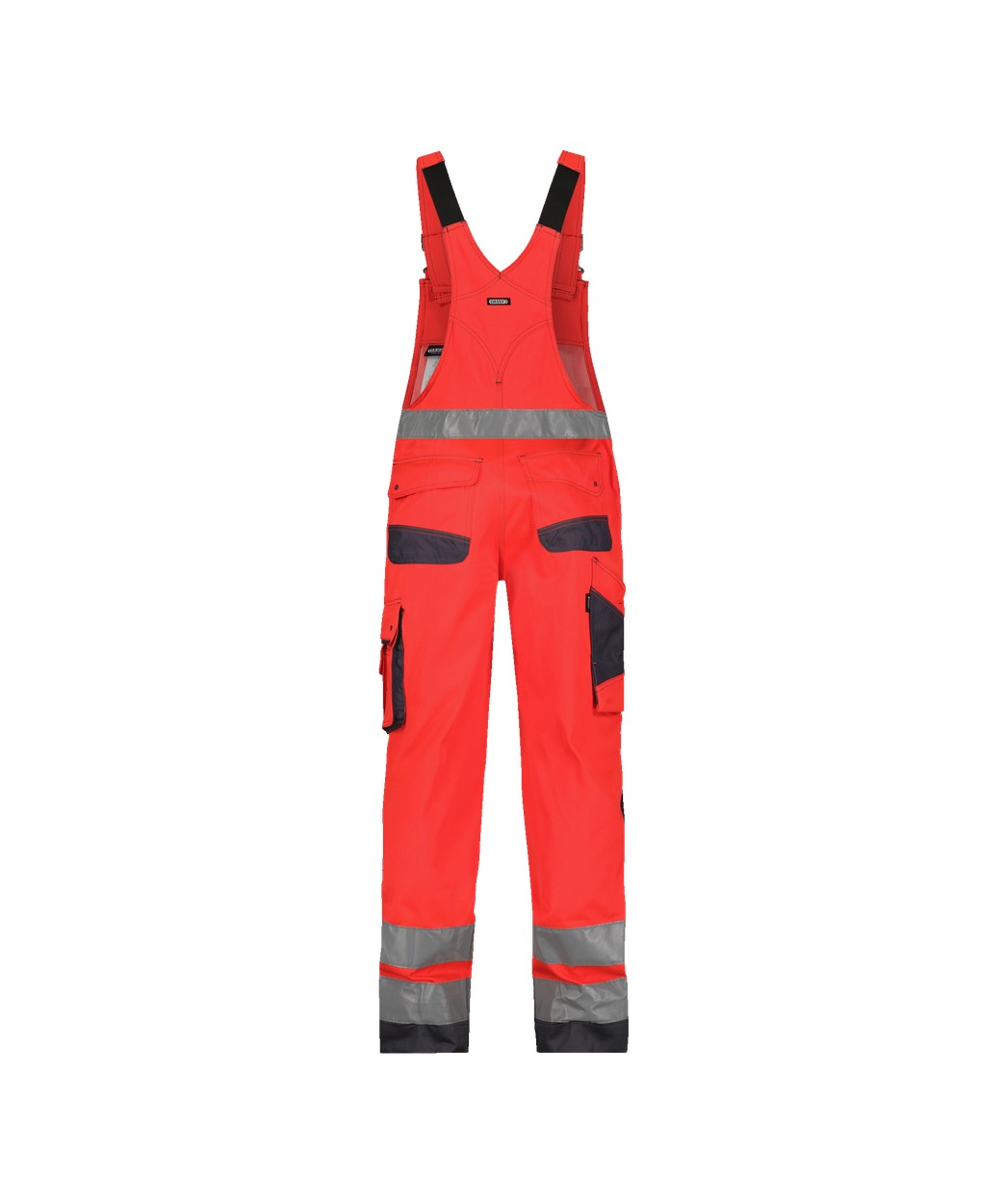Warnschutz Latzhose mit Kniepolstertaschen "DASSY® Malmedy" in NEONROT/ZEMENTGRAU, Größe 58 - langer Schritt PESCO74