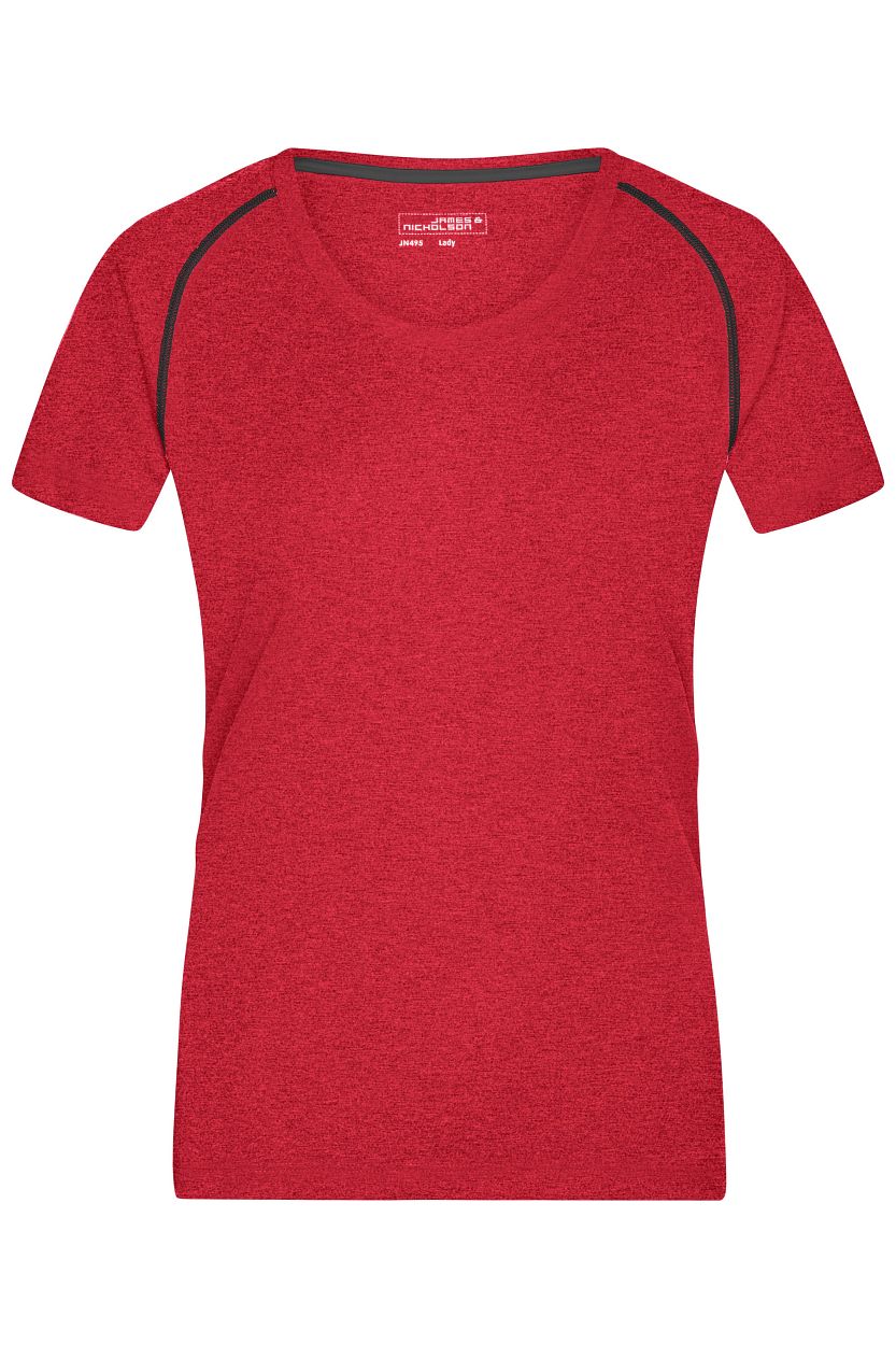 Ladies' Sports T-Shirt "JN495" in Red-Melange/Titan, Größe 2XL - Daiber