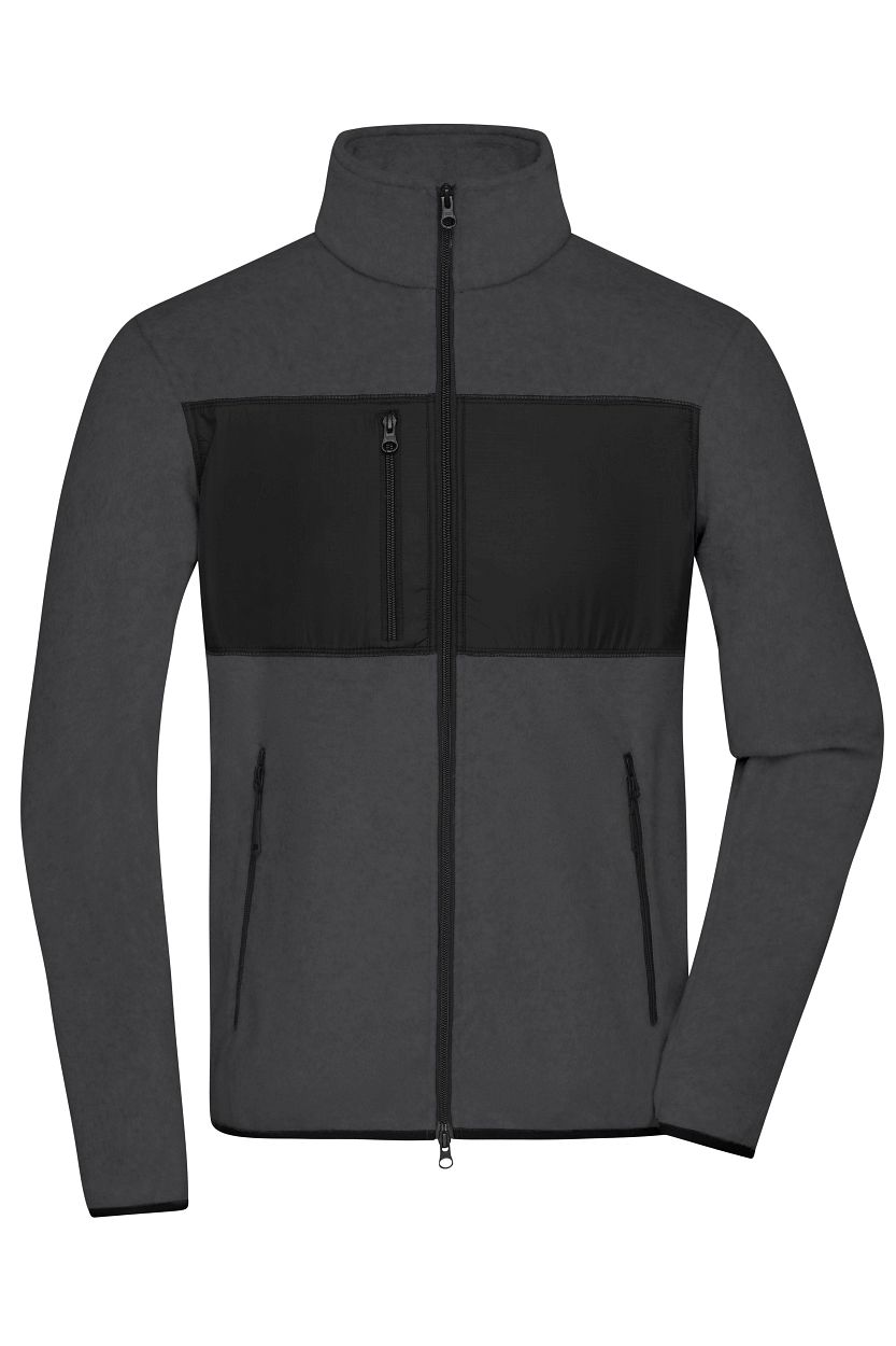 Men's Fleece Jacket GRS "JN1312" in Dark-Melange/Black, Größe 3XL - Daiber