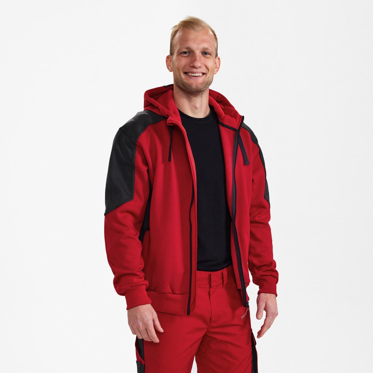 ENGEL Galaxy Sweatcardigan mit Kapuze in Tomato Red/Anthrazit Grau, Größe XS