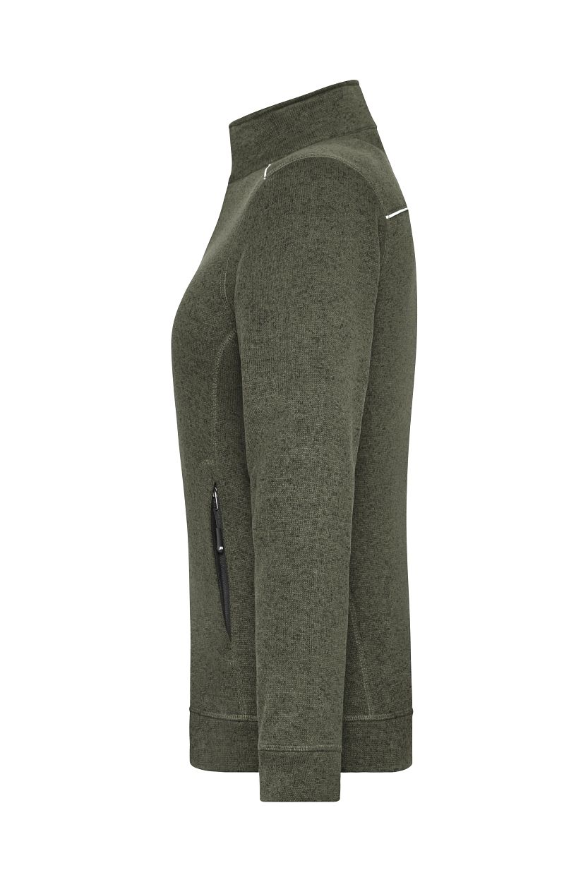 Ladies' Knitted Workwear Fleece Jacket - SOLID - "JN897" in Olive-Melange/Black, Größe 4XL - Daiber