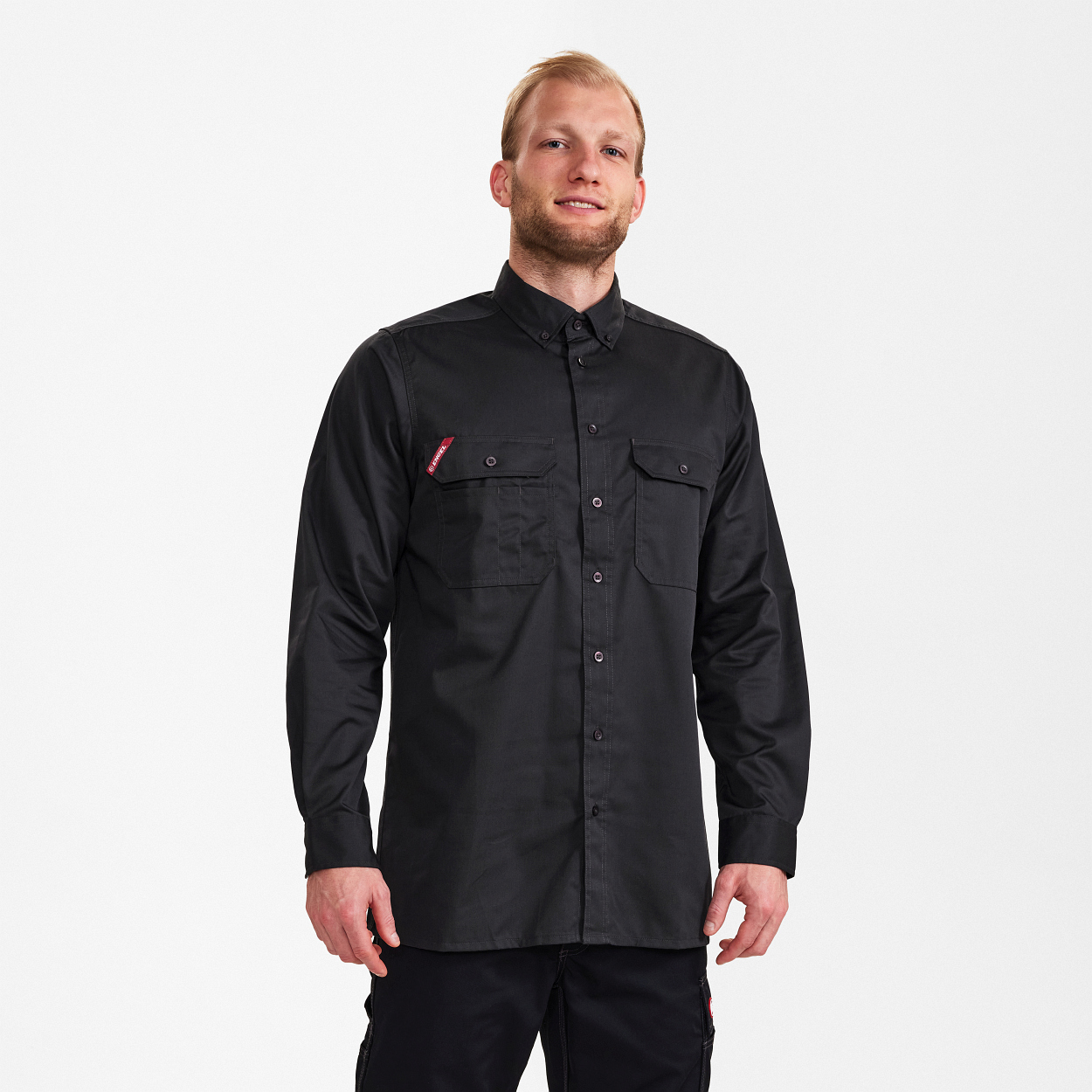 ENGEL Extend langärmliges Herrenhemd in Anthrazit Grau, Größe 43/44