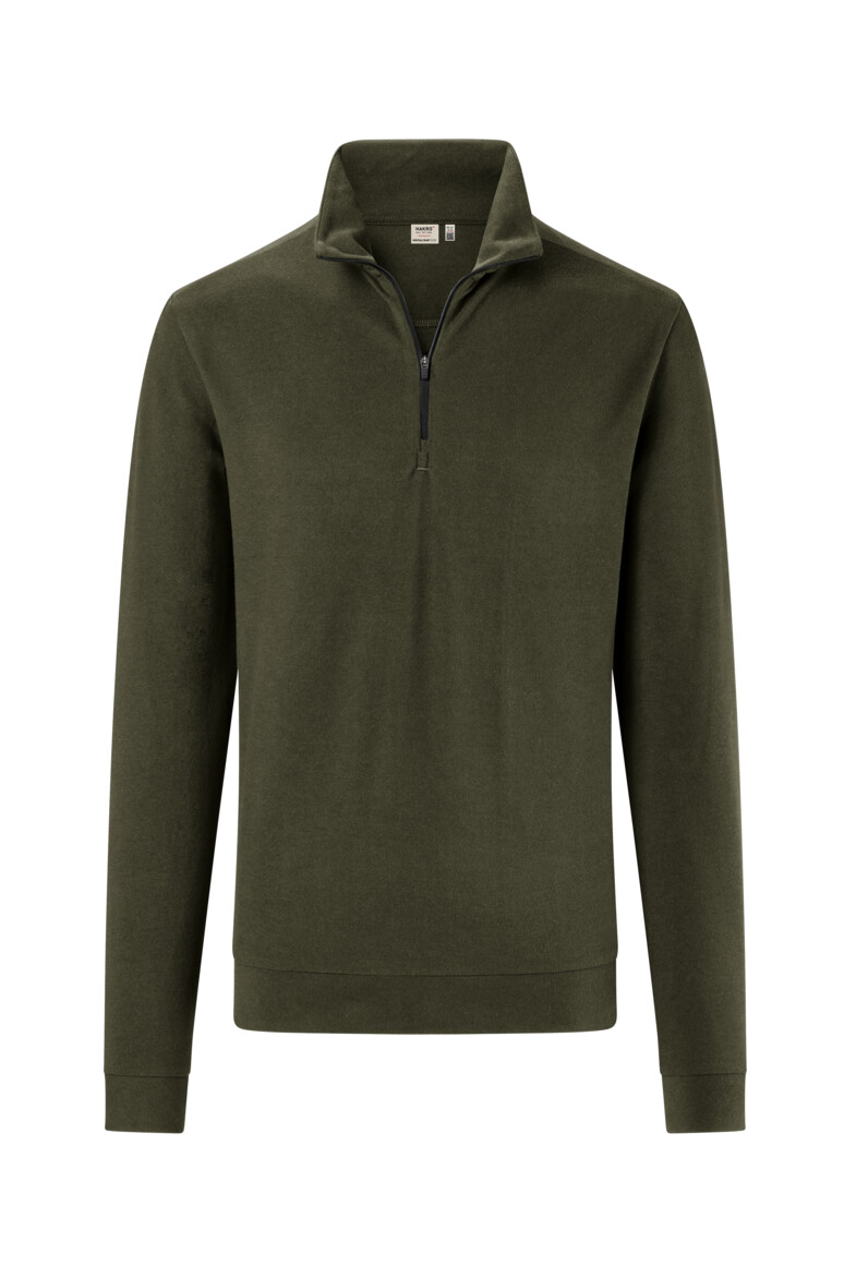 HAKRO 535 Zip-Longsleeve Piqué MIKRALINAR® ECO in Olive, Größe 6XL