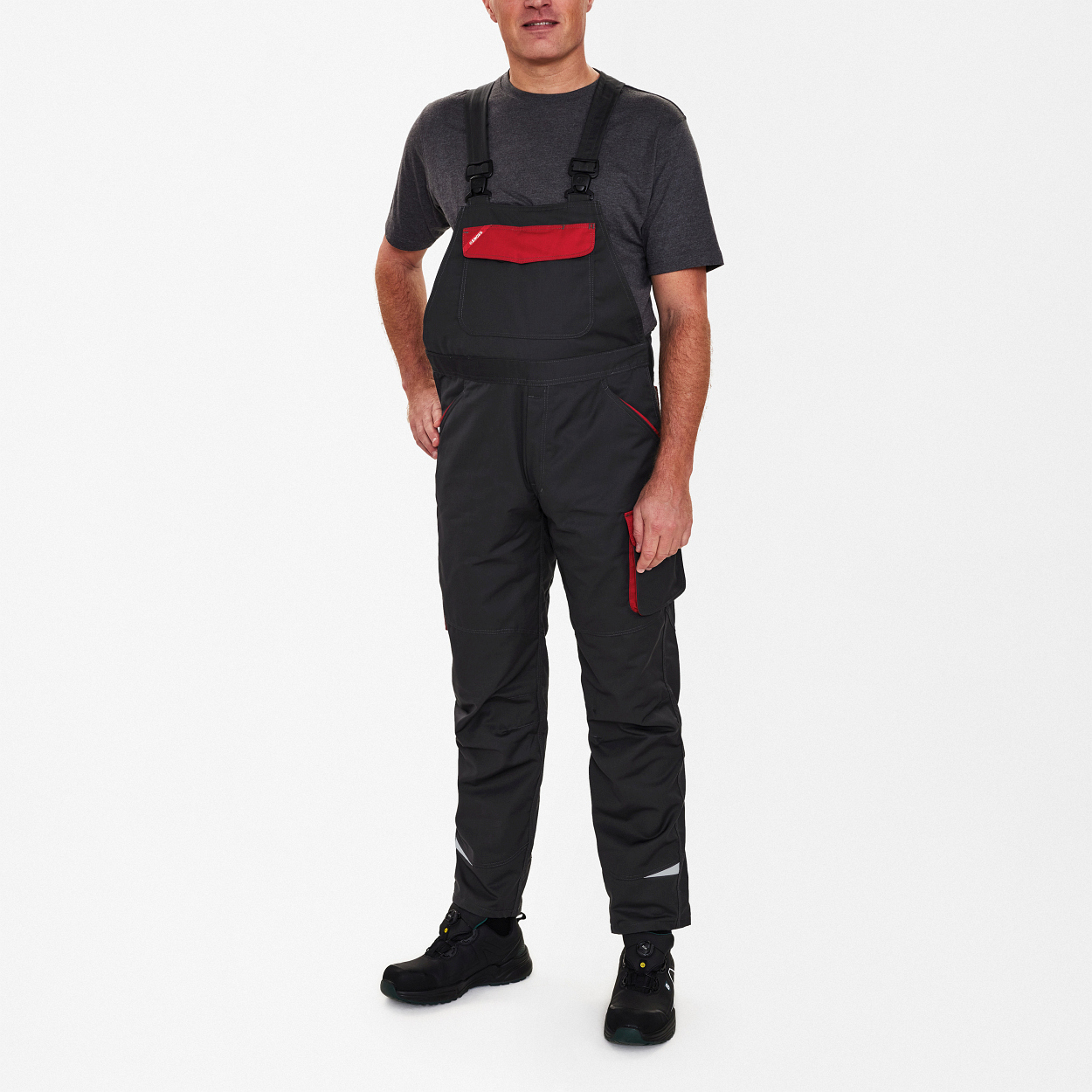 ENGEL Galaxy Light Latzhose in Anthrazit Grau/Tomato Red, Größe 58