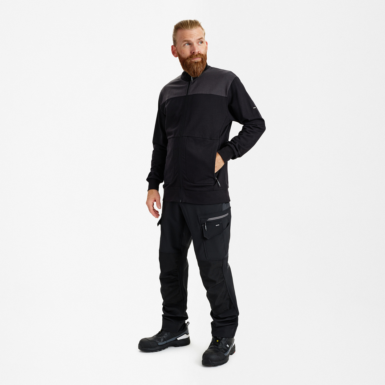 ENGEL Entire Sweatcardigan mit Kragen in Schwarz/Anthrazit Grau, Größe XS