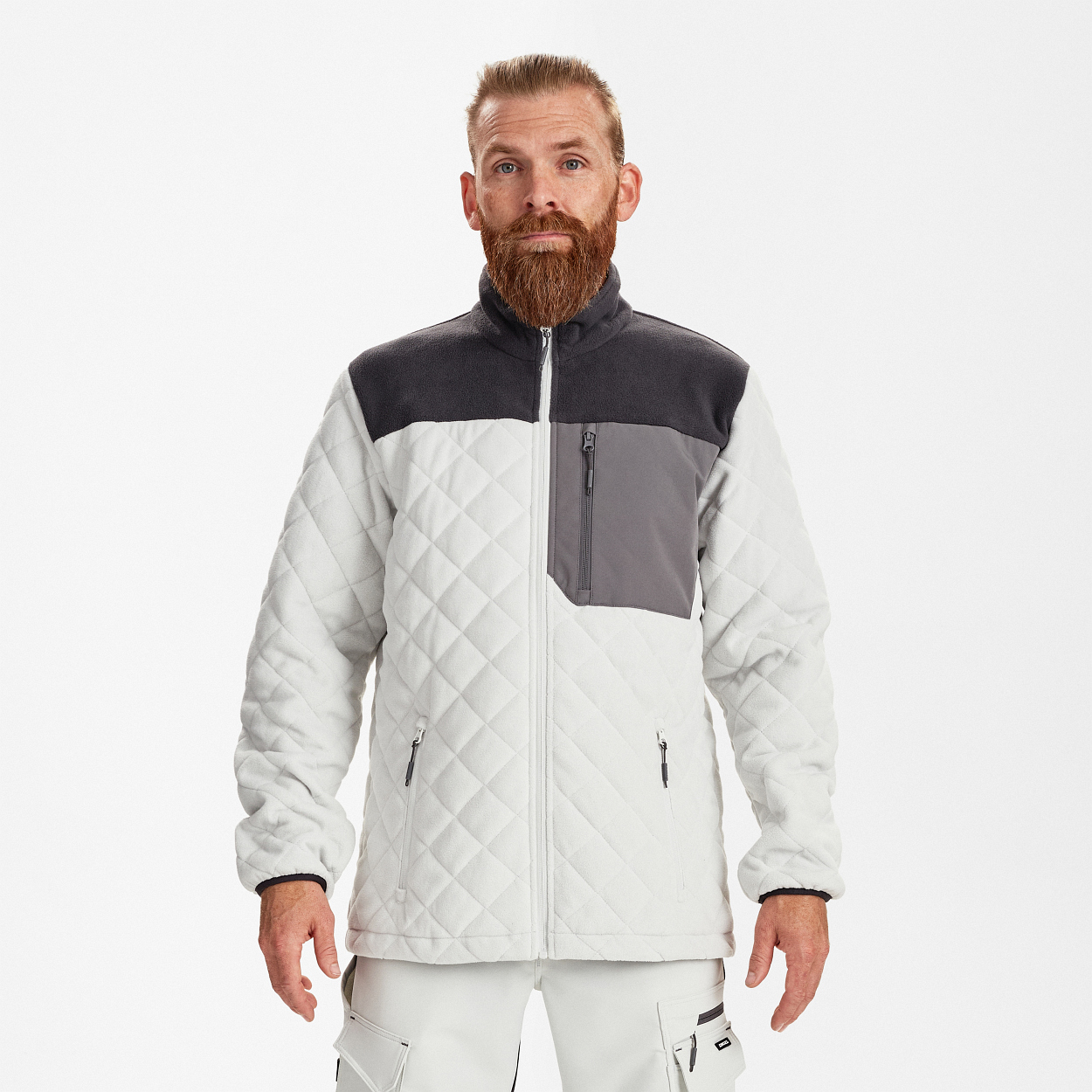 ENGEL Entire Gestepptes-Fleecejacke in Bone White / Anthracite Grey, Größe XS