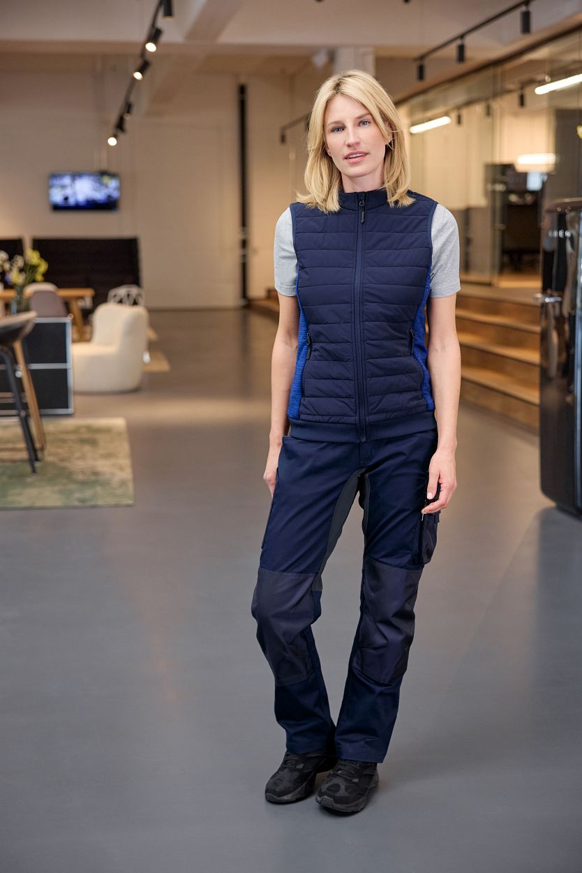 Ladies' Padded Hybrid Vest "JN1863" in Navy/Royal-Melange, Größe 4XL - Daiber