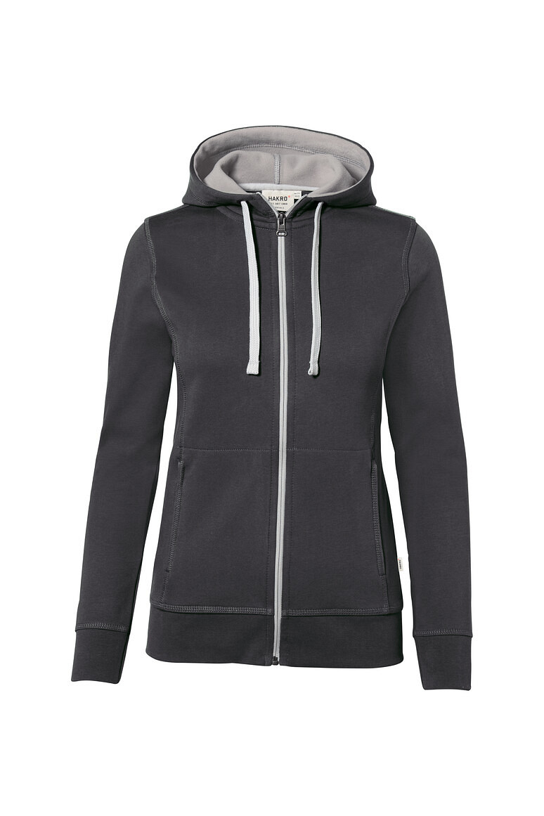 HAKRO Damen Kapuzenjacke Bonded ECO in Karbongrau/Silber, Größe 3XL