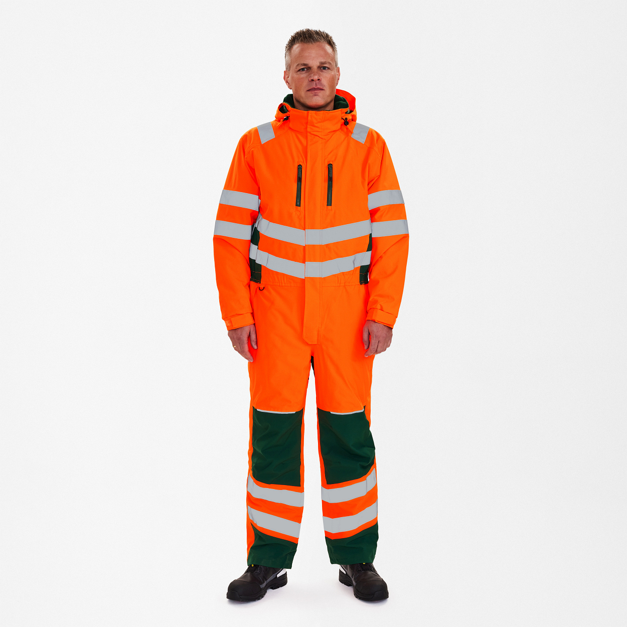 ENGEL Safety Winteroverall in Orange/Grün, Größe XS