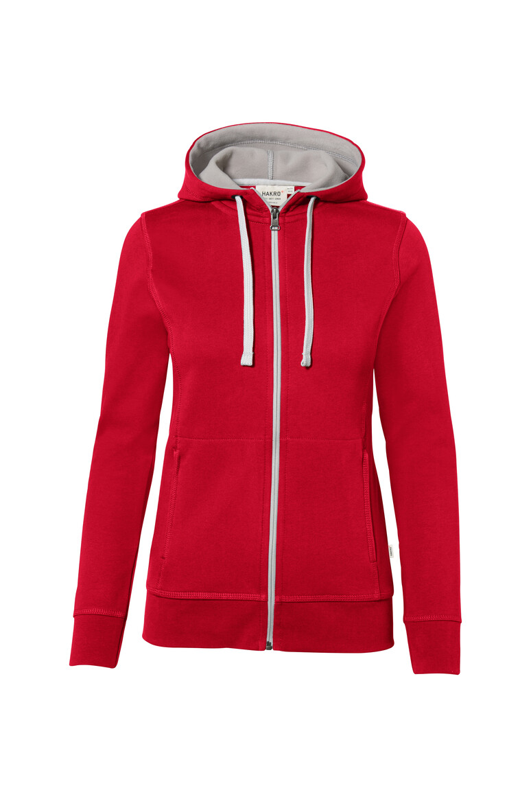 HAKRO 255 Damen Kapuzenjacke Bonded ECO in rot/silber, Größe 3XL