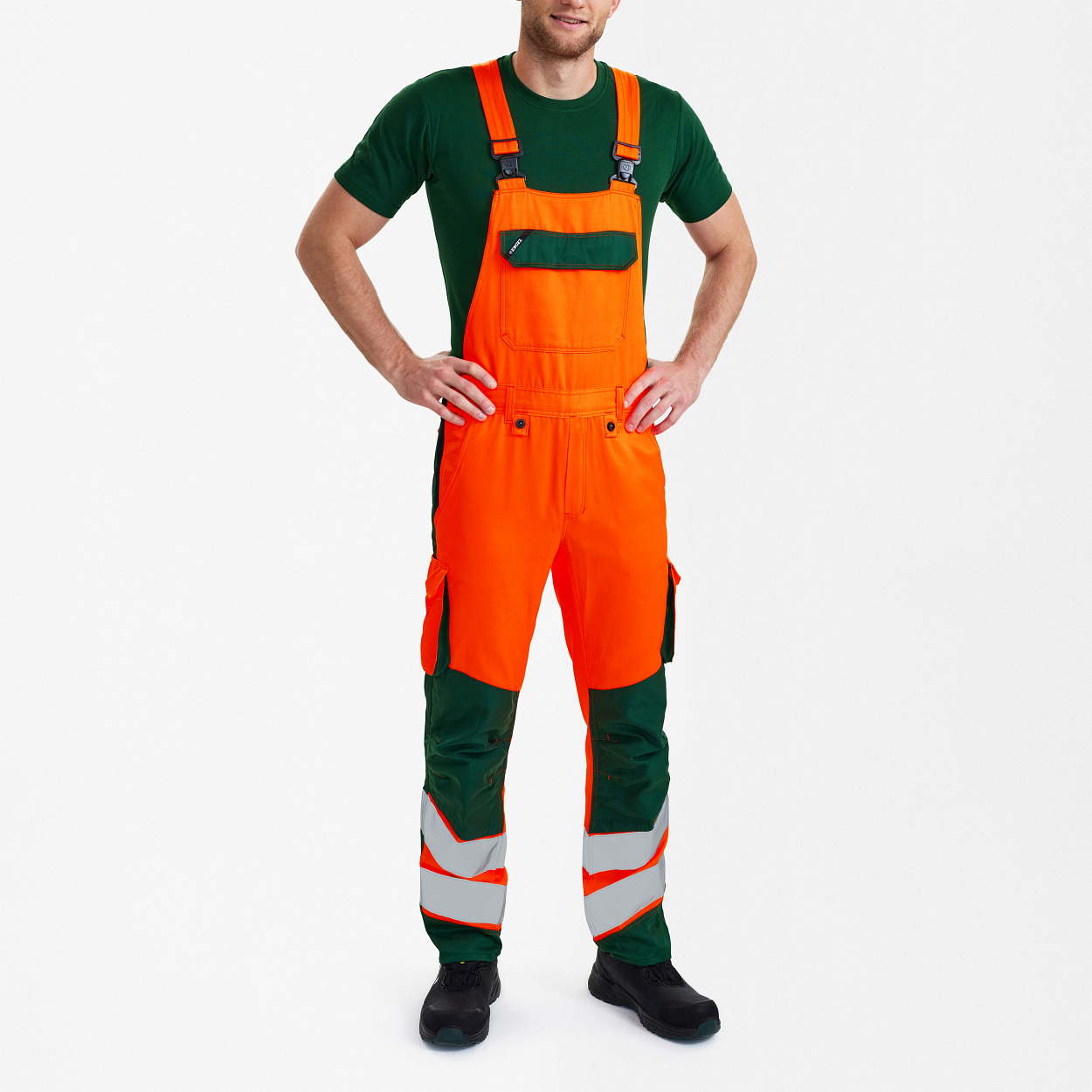 ENGEL Safety Light Latzhose in Orange/Grün, Größe 106