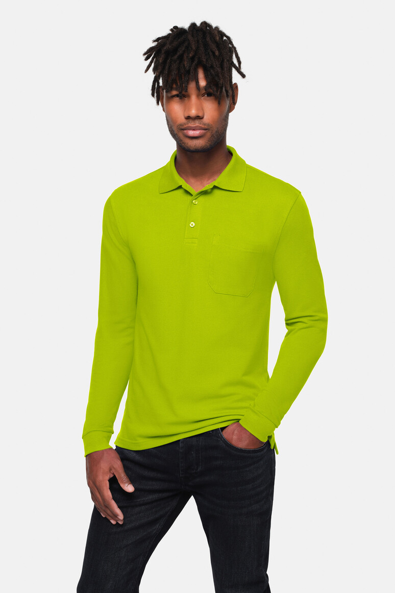 HAKRO 817 Pocket-Longsleeve-Polo MIKRALINAR® ECO in Kiwi, Größe 6XL