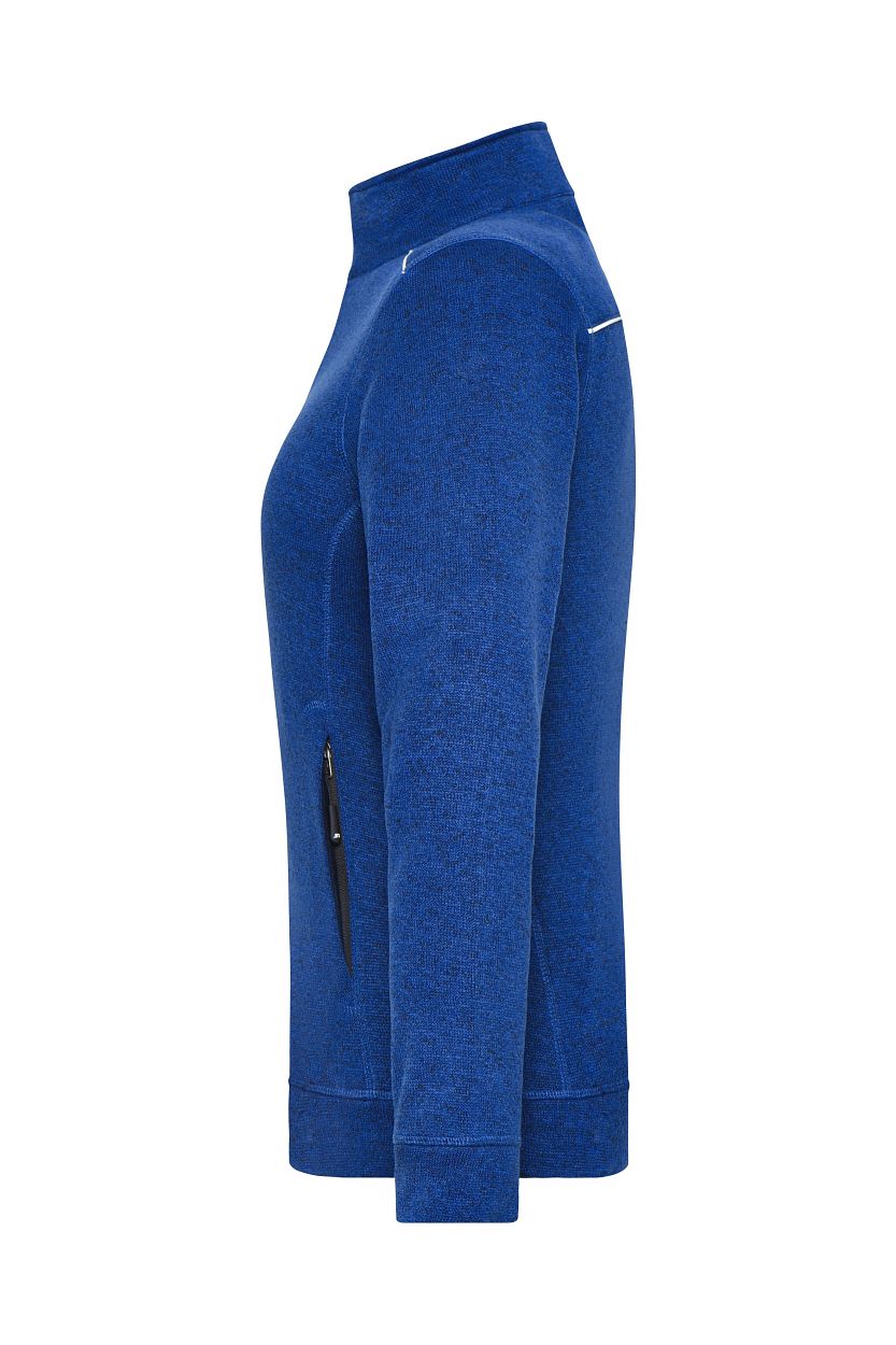 Ladies' Knitted Workwear Fleece Jacket - SOLID - "JN897" in Dark-Royal-Melange/Navy, Größe 4XL - Daiber