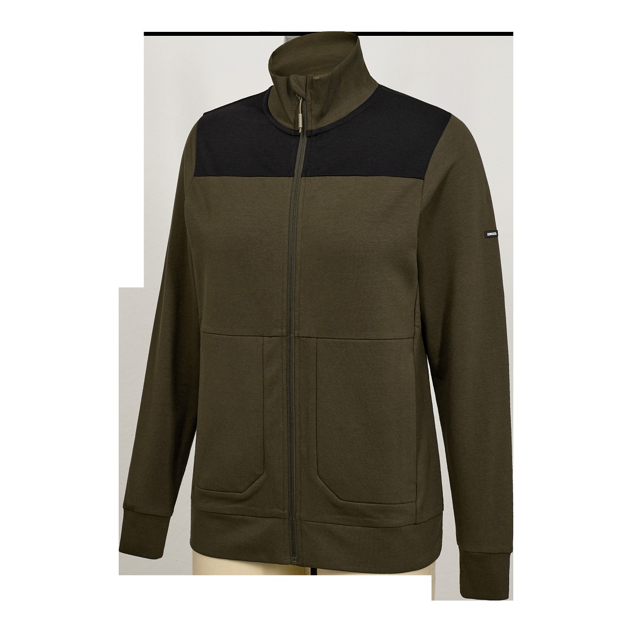 ENGEL Entire Damen Sweatcardigan mit Kragen in Forest Green/Schwarz, Größe XS