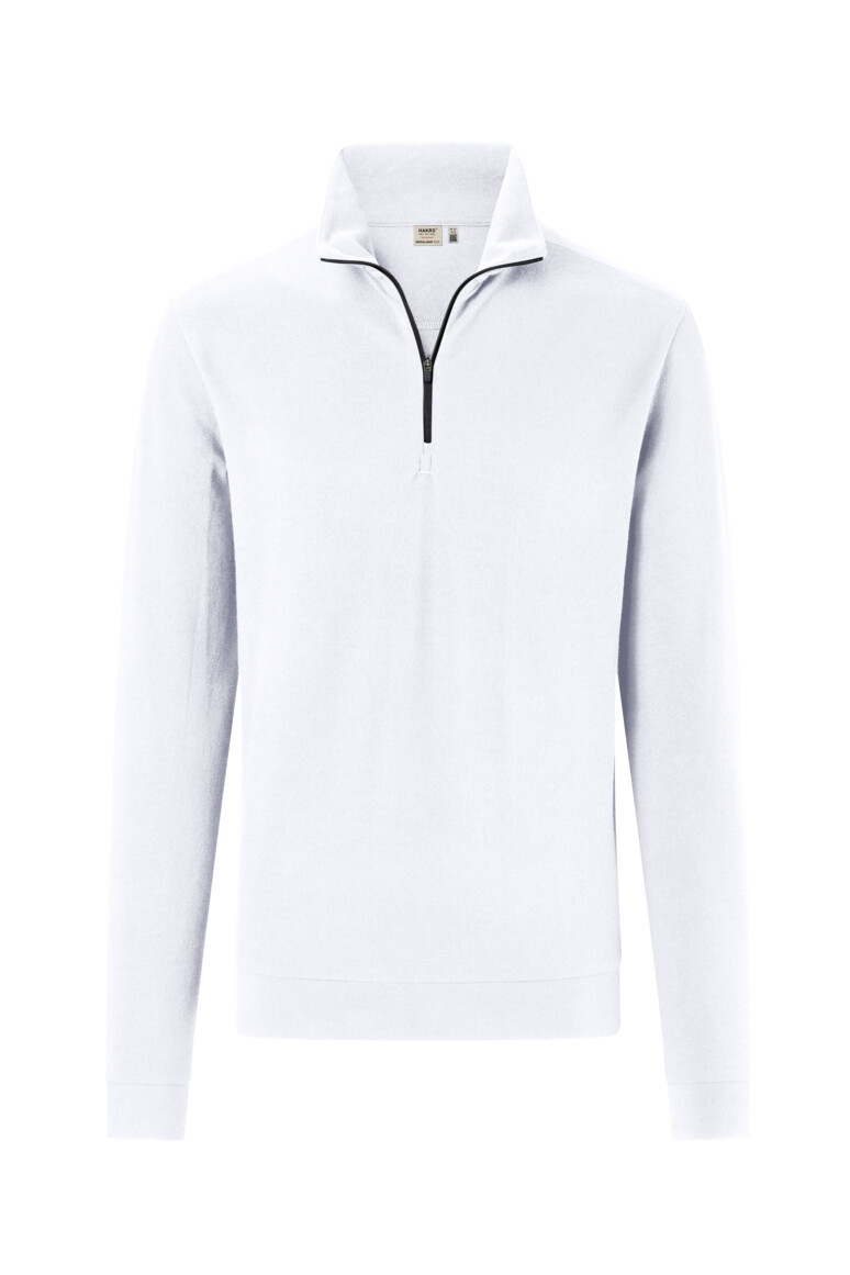 HAKRO 535 Zip-Longsleeve Piqué MIKRALINAR® ECO in Weiß, Größe 6XL