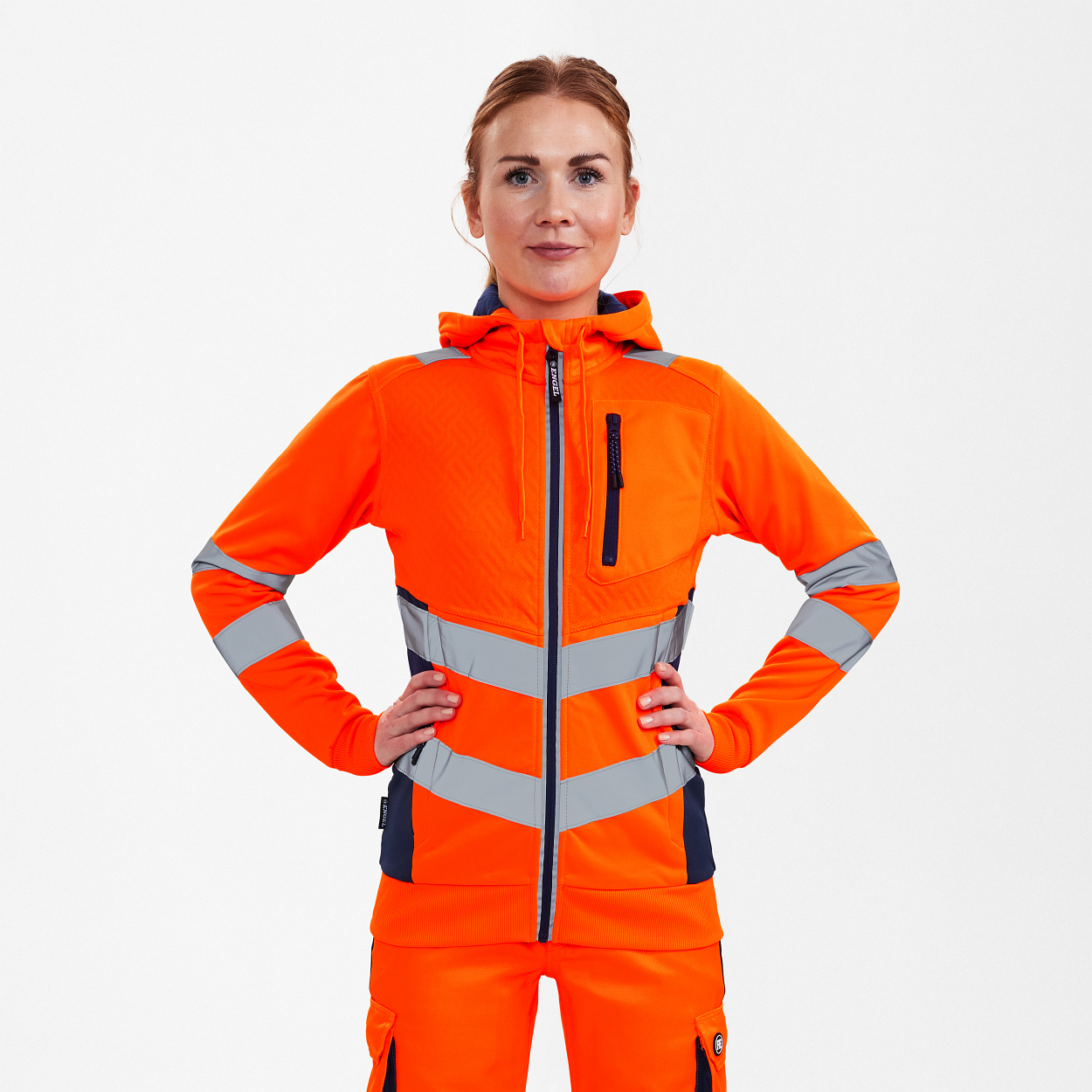 ENGEL Safety Damen Sweatcardigan in Orange/Blue ink, Größe XS