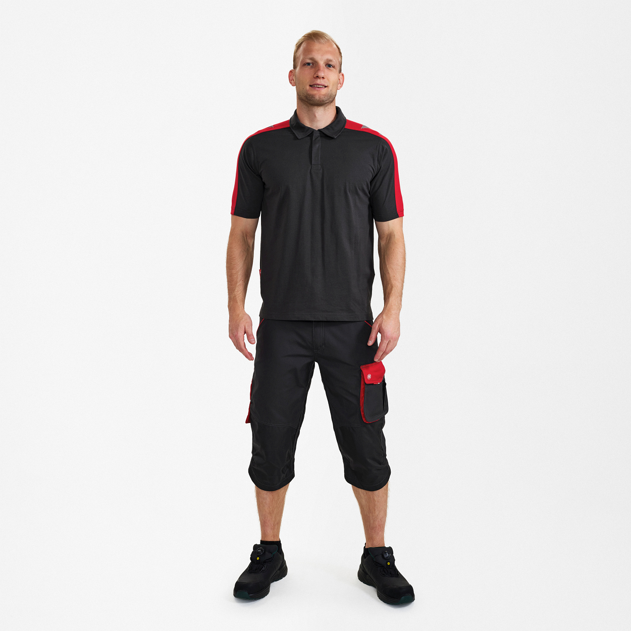 ENGEL Galaxy Poloshirt in Anthrazit Grau/Tomato Red, Größe XS