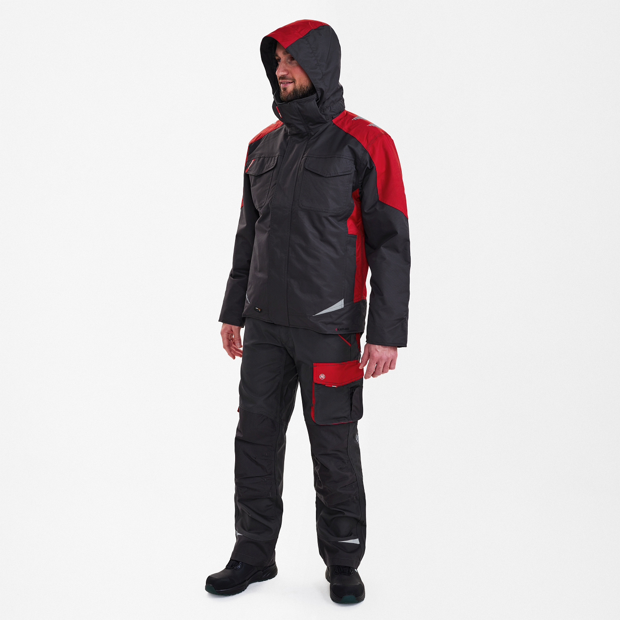 ENGEL Galaxy Winterjacke in Anthrazit Grau/Tomato Red, Größe XS