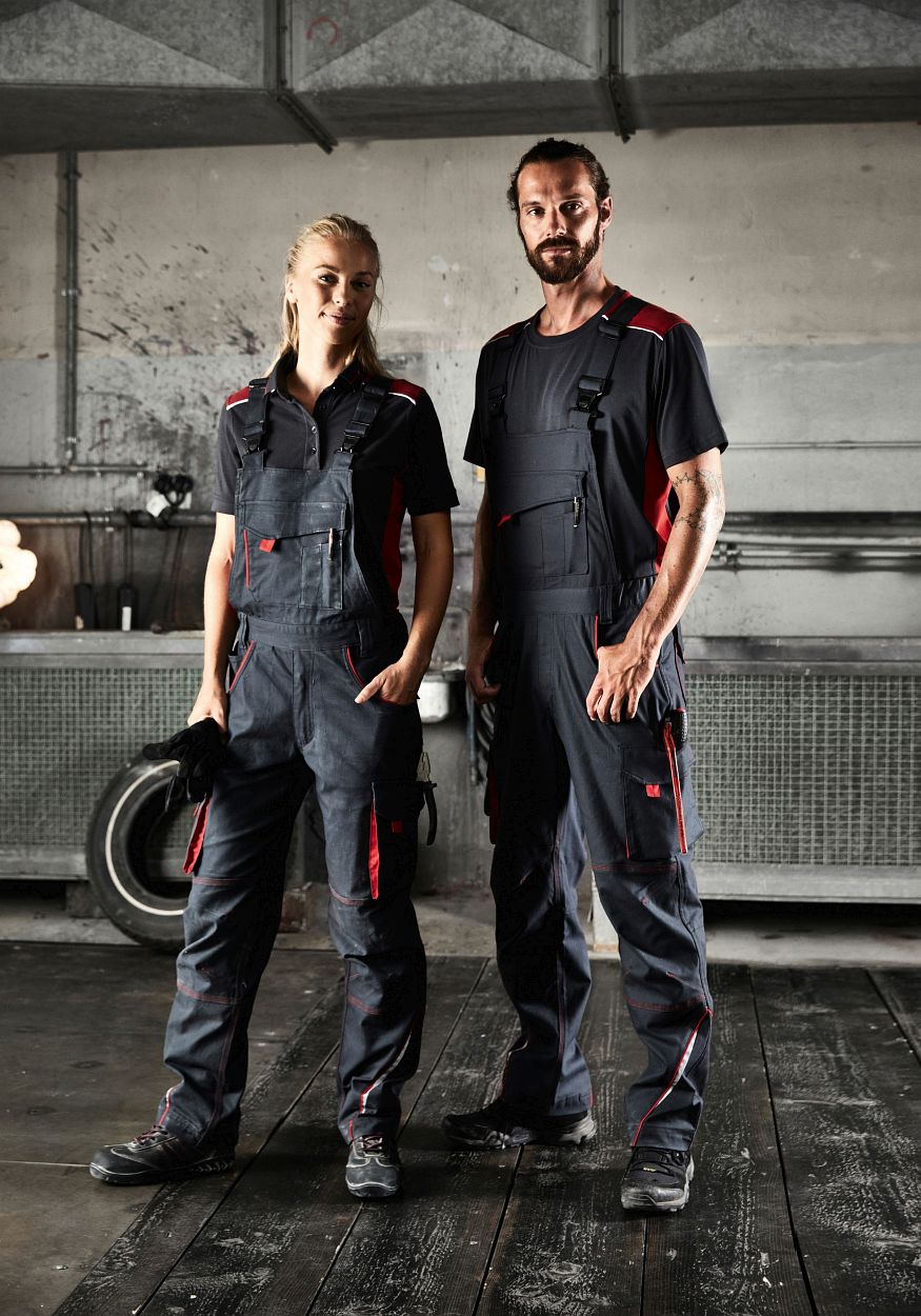 Workwear Pants with Bib - COLOR - "JN848" in White/Royal, Größe 62 - Daiber