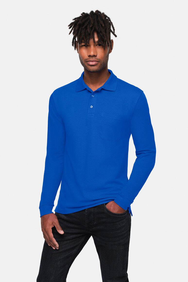HAKRO 817 Pocket-Longsleeve-Polo MIKRALINAR® ECO in Royalblau, Größe 6XL