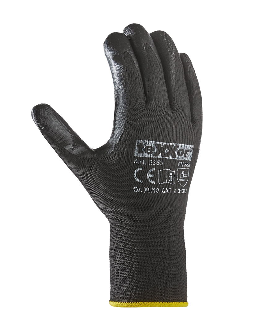 teXXor® Nitril-Handschuhe POLYESTER schwarz in Schwarz, Größe 10